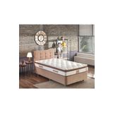 Niron Queen 120x200 cm Bir Buçuk Kişilik Pedli Sütlü Kahve Kumaş Baza Başlık Ve Yatak Takımı
