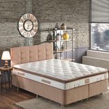 Niron Queen Çift Kişilik Pedli Yatak Seti 140x190 cm Sütlü Kahve Kumaş Baza, Başlık ve Yatak Takımı