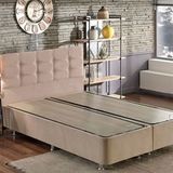 Niron Yatak 150x200 cm Polo Sütlü Kahve Soho Kumaş Çift Kişilik Baza ve Başlık Seti