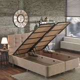 Niron Yatak 160x200 cm Polo Sütlü Kahve Soho Kumaş Çift Kişilik Baza ve Başlık Seti