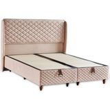 Niron Yatak Baklava Lüks Baza ve Başlık Seti 120x200 cm Tek Kişilik Metal Baza ve Başlık Takımı Krem Kumaş - Renk ve Ebat