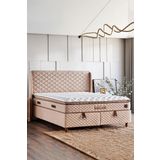 Niron Yatak Baklava Lüks Baza ve Başlık Seti 140x190 cm Çift Kişilik Çok Sert Krem Baza ve Başlık