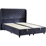 Niron Yatak Baklava Lüks Baza ve Başlık Seti 150x200 cm Çift Kişilik Metal Baza ve Başlık Takımı Antrasit Kumaş - 150 x 200 cm