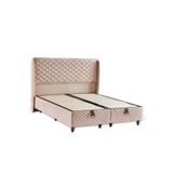 Niron Yatak Baklava Lüks Baza ve Başlık Seti 150x200 cm Çift Kişilik Metal Baza ve Başlık Takımı Krem Kumaş