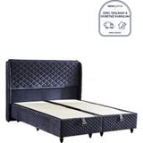 Niron Yatak Baklava Lüks Baza ve Başlık Seti 160x200 cm Çift Kişilik Metal Baza ve Başlık Takımı Antrasit Kumaş - 160 x 200 cm