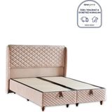Niron Yatak Baklava Lüks Baza ve Başlık Seti 200x200 cm Çift Kişilik Metal Baza ve Başlık Takımı Krem Kumaş - 200 x 200 cm