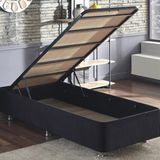 Niron Yatak Ela 100x200 cm Silinebilir Soho Kumaş Tek Kişilik Sandıklı Siyah Kumaş Baza