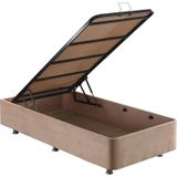Niron Yatak Ela 100x200 cm Silinebilir Soho Kumaş Tek Kişilik Sandıklı Sütlü Kahve Kumaş Baza