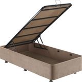 Niron Yatak Ela 80x200 cm Sandıklı Sütlü Kahve Kumaş Tek Kişilik Baza