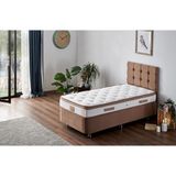 Niron Yatak Latte Tek Kişilik Yatak Baza Başlık Seti - Ortopedik Sert Yatak, Metal Baza ve Başlık Takımı - Sütlü Kahve - 100 x 190 cm