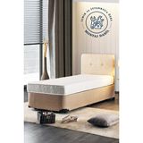 Niron Yatak Luna Yatak Baza Başlık Seti Tek Kişilik Ortopedik Yatak Sandıklı Metal Baza ve Başlık Takımı - Krem - 90 x 190 cm