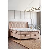 Niron Yatak Niron Baklava Yatak Seti - 150X200 cm Krem Tek Kişilik, Pedli Sert Yatak, Lüks Baza ve Başlık Takımı