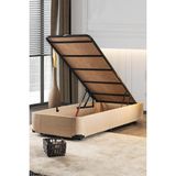 Niron Yatak Niron Luna Baza - 100x200 cm Tek Kişilik Sandıklı Metal İskeletli Klasik Kumaş Baza - Krem - 100 x 200 cm