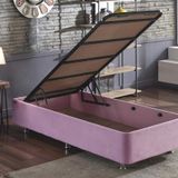 Niron Yatak Pinky Baza - 100x200 cm Tek Kişilik Sandıklı Pembe Kumaş Özel Baza Silinebilir Soho Kumaş