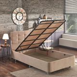 Niron Yatak Polo Baza ve Başlık Seti -120x200 cm Tek Kişilik Sütlü Kahve Kumaş Baza ve Başlığı Soho Kumaş