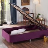 Niron Yatak Purple Baza - 90x200 cm Tek Kişilik Sandıklı Mor Kumaş Baza Silinebilir Soho Kumaş
