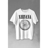 Nirvana Bleach Albüms Rock Music Circle Plak Baskılı Tişört Unisex T-Shirt - Beyaz
