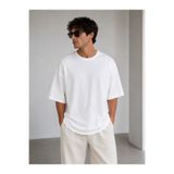 Nirvana Butik Oversize T-shirt Ünisex Kadın/Erkek %100 Pamuk Kumaş Hafif Dökümlü Salaş Düz Renk Baskısız Sade Kısa Kollu Tişört