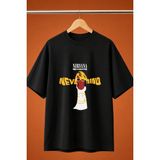 Nirvana Cobain Nevermind Baskili Oversize Tisort - Siyah