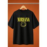 Nirvana Face Art Baskili Oversize Tisort - Siyah - XL
