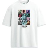 Nirvana Kolaj Özel Tasarım Baskılı Unisex Relaxed Tişört - Beyaz