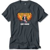 Nirvana Kurt Cobain Guitar Angel Füme Tişört Liyada - S