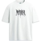 Nirvana Logo Gothic Yazı Baskılı Unisex Relaxed Tişört - Beyaz - XL