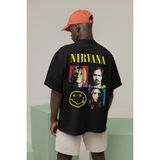 Nirvana Müzik Grubu Baskılı Unisex Oversize Rock Metal Tişört - 01 Siyah
