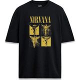 Nirvana Özel Tasarım Kolaj Baskılı Unisex Siyah Tişört - XL