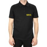 Nirvana Yazı Sarı Polo Yaka Siyah Tişört - M
