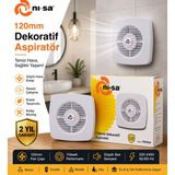 Nisa 120MM Dekoratif Aspiratör Fanı - Sessiz ve Güçlü Hava Emişi - Beyaz