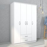 Nisa 4 Kapılı 2 Çekmeceli 10 Raflı Geniş Gardrop Beyaz - Grd1001