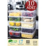 NİSA HOME 10 Adet 1,35 Lt BPA İçermeyen Şeffaf Buzdolabı ve Buzluk Saklama Kabı Seti