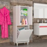 Nisa Kirli Çamaşır Sepetli Banyo Dolabı 2 Kapaklı, Beyaz