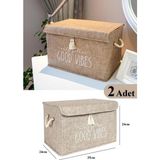 Nisahometeks 2 Adet Keçe Kapaklı Çok Amaçlı Mini Kutu Saklama Kutusu 35X24X24 cm - Bej