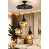 NisaLuce 3'lü Tepsi Avize - Siyah FÜME Top Cam•• Modern Sarkıt Avize Salon Avizesi Mutfak Oturma Odası Avize Modelleri Modern Lüks Avize Dekoratif Salon Avizesi Mutfak Avizesi Cam Avize Lamba