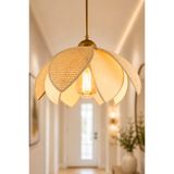 NisaLuce Begonvil Tekli Hasır • Çift Kat Avize-Krem/beyaz • Bohem Sarkıt Avize Modern Tasarım Oturma Odası Tekli Sarkıt Avize Modelleri Tavan Lambası Hasır Avize Rattan Avize Bambu Avize Salon Tekli Avize