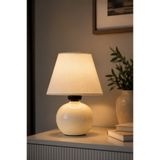 NisaLuce Nisa Luce 12 Lik Top Abajur Küçük Seramik - Beyaz / Krem •• Masa Lambası Gece Lambası Yatak Odası Modern Abajur Şapkalı Komodin Lambası Yatak Odası Aydınlatma Şık Ev Dekoru Ayna Önü Konsol Sehpa Üzeri