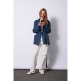 Nisan Triko Keten Karışımlı Kuşaklı Blazer Ceket - Indigo