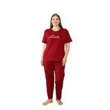 Nisanca %100 Pamuk Büyük Beden Kısa Kol Kadın Pijama Takımı - 4XL - Bordo