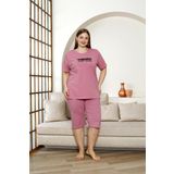Nisanca %100 Pamuk Büyük Beden Kısa Kol Kapri Kadın Pijama Takımı