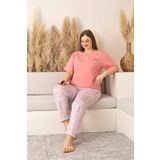 nisaNCa %100 Pamuk Çiçek Desenli Büyük Beden Kısa Kol Kadın Pijama Takımı-Anneler Günü Serisi