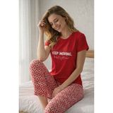 Nisanca %100 Pamuk Modal Penye Kadın Pijama Takımı – Yumuşak Dokulu, Nefes Alabilir, Rahat Ev Giyim Seti - Kırmızı - XL