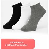 Nisanca 3'lü Pamuk Erkek Patik Çorap Seti - Karışık Renkli- Erkek Sneaker Çorap - 40 - 45 - 00-Beyaz