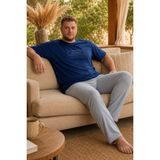 Nisanca Büyük Beden %100 Pamuk Erkek Pijama Takımı 3xl-6xl Rahat Kalıp Kısa Kollu Ev Giyim - Indigo