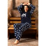 Nisanca Büyük Beden Kadın Polar Peluş Pijama Takımı Lacivert 6XL