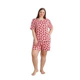 Nisanca Büyük Beden Kısa Kol Şortlu Kadın Pijama Takımı PEMBE XL