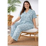 Nisanca Büyük Beden Kısa Kollu Milan Gömlek Pijama Takımı- Genç Anne Serisi - Mavi - 2XL