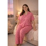 Nisanca Büyük Beden Kısa Kollu Milan Gömlek Pijama Takımı- Genç Anne Serisi - Pudra - 2XL