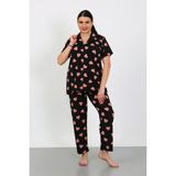 Nisanca Büyük Beden Kısa Kollu Milan Gömlek Pijama Takımı- Genç Anne Serisi - Siyah - 2XL